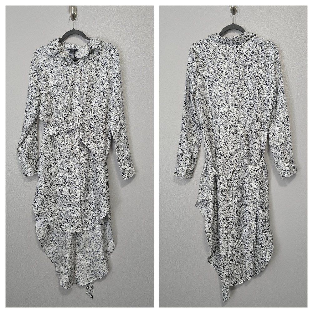 Thomas Wylde Wood Grain Silk Long Sleeve Asymmetric Hem Dress - Black & White - Picture 2 of 6